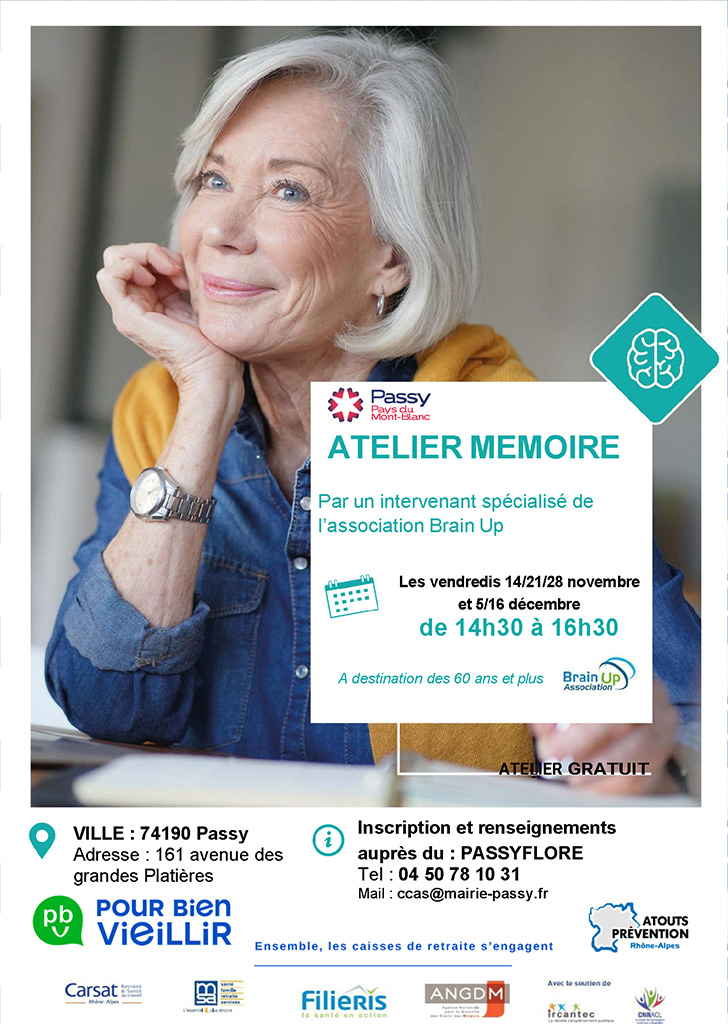 Affiche Brain Up - La mémoire - CARSAT -Novembre Décembre 2025 Passyflore CCAS Passy