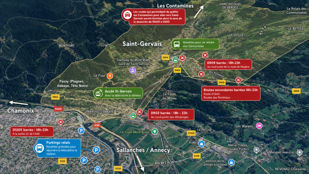 Plan de fermeture route HOKA UTMB 2026 vendredi 28 août